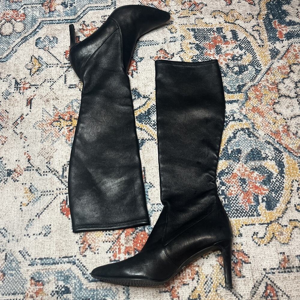 Stuart Weitzman Stuart Power Black Leather Stiletto Knee High Boots Sz 7 M $850